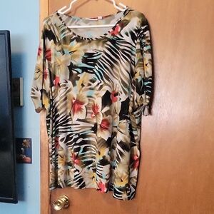 Susan Graver Multicolor Floral Zebra Print Tunic
